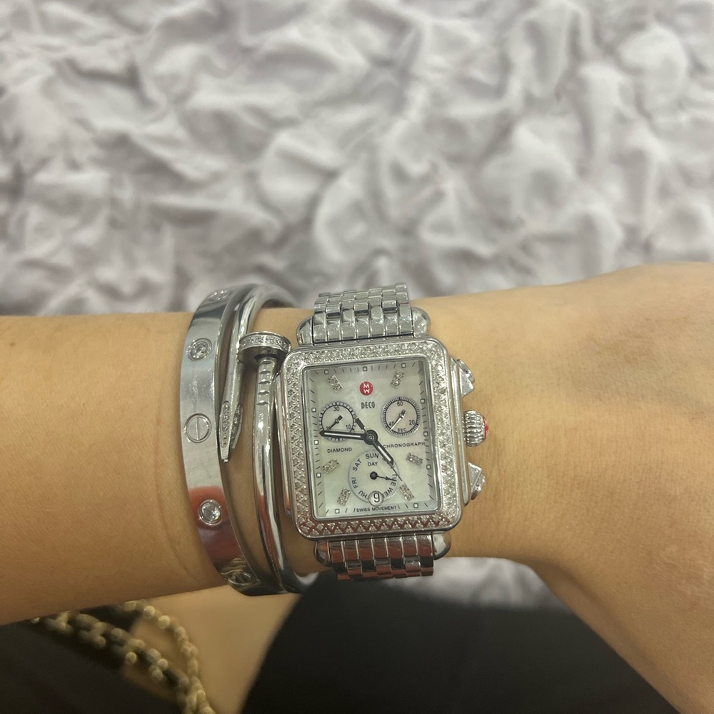 Michele Diamond Deco Watch Silver Stainless